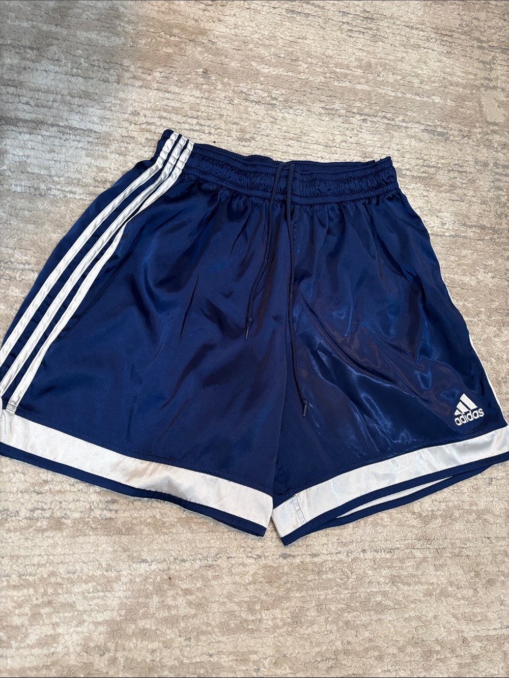 adidas Navy Blue Shorts with White Stripe Accents VTG